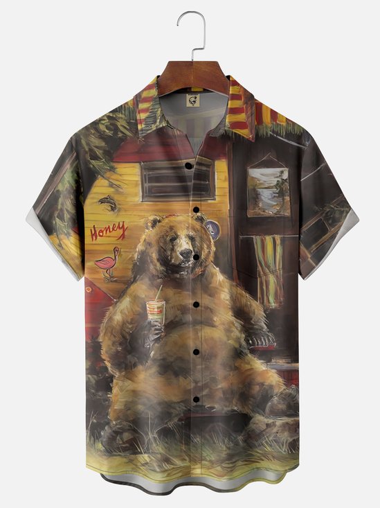 Moisture-wicking Brown Bear Chest Pocket Casual Shirt
