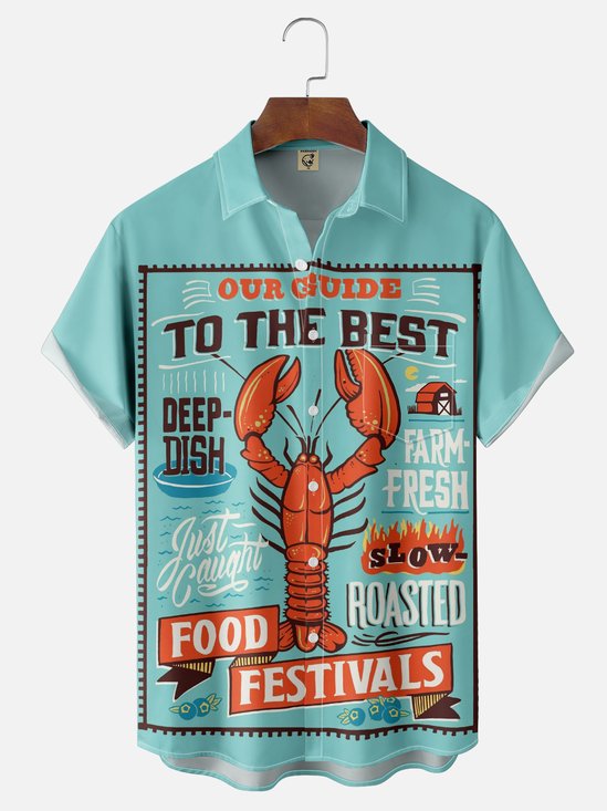 Moisture-wicking Lobster Festival Chest Pocket Hawaiian Shirt