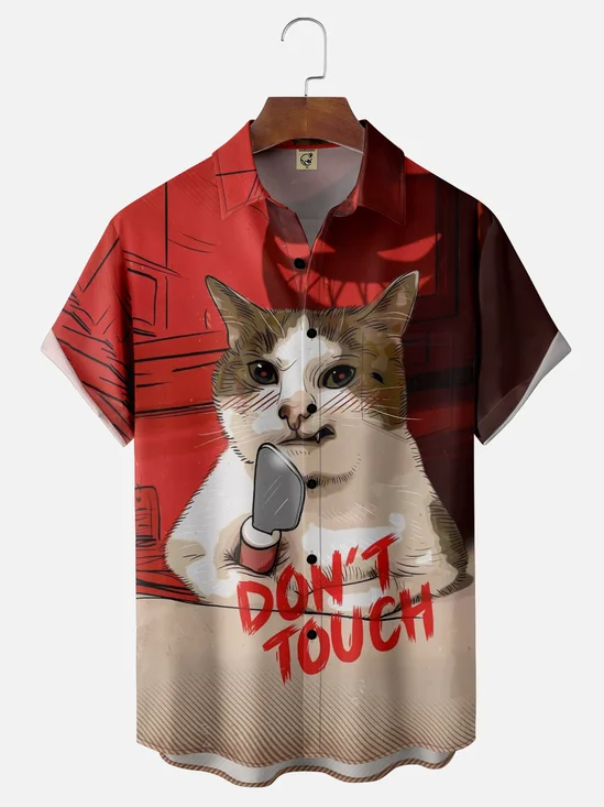 Moisture Wicking Funny Cat Chest Pocket Hawaiian Shirt