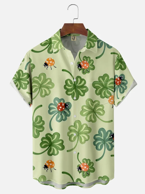 Moisture-wicking Clover Ladybug Chest Pocket Casual Shirt