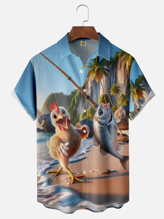 Moisture-wicking Chicken Fishing Chest Pocket Casual Shirt
