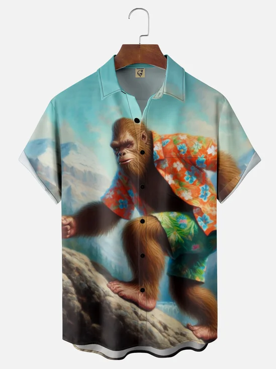 Moisture Wicking Hiking Bigfoot Chest Pocket Hawaiian Shirt
