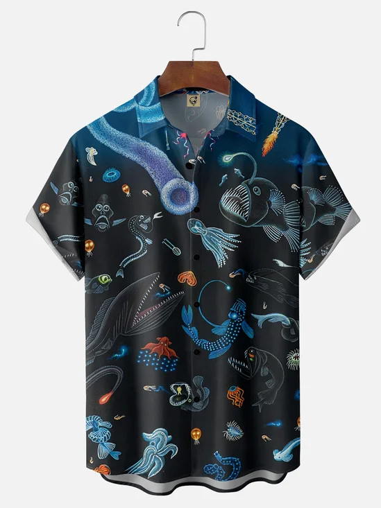 Moisture-wicking Marine Plankton Chest Pocket Hawaiian Shirt