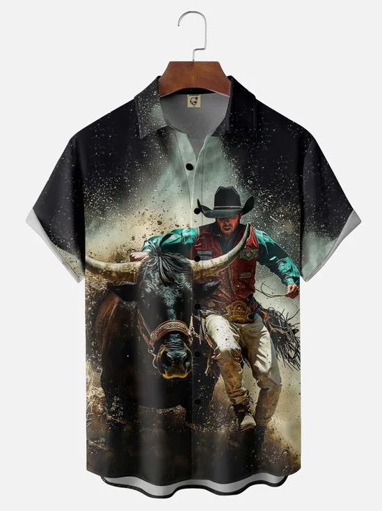 Moisture-wicking Western Cowboy Rodeo Chest Pocket Casual Shirt