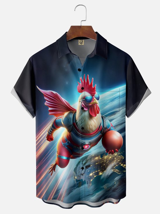 Moisture-wicking Iron Chicken Chest Pocket Casual Shirt