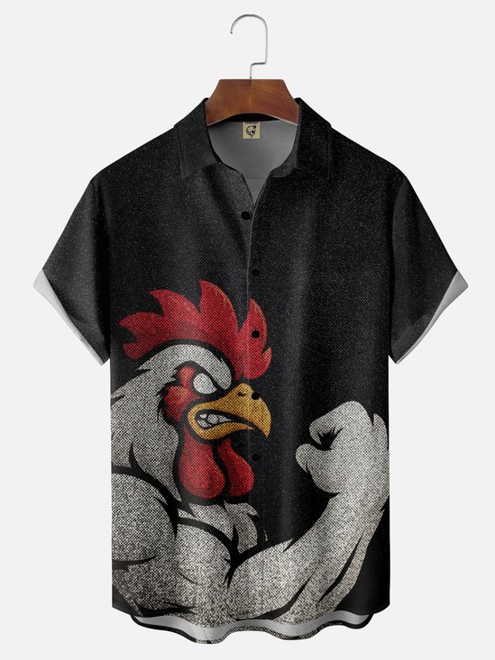 Moisture Wicking Funny Chicken Chest Pocket Hawaiian Shirt
