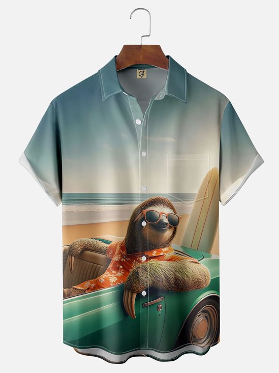 Moisture-wicking Flash Sloth Chest Pocket Hawaiian Shirt