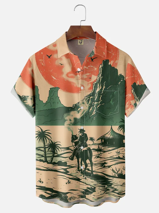 Moisture-wicking Western Cowboy Chest Pocket Casual Shirt