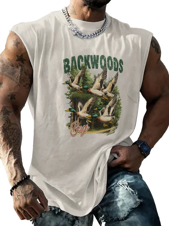 Mens Crewneck Tank Tops Duck Hunting Beach Sleeveless Shirt