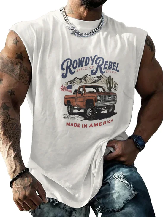Mens Crewneck Tank Tops Truck Beach Sleeveless Shirt