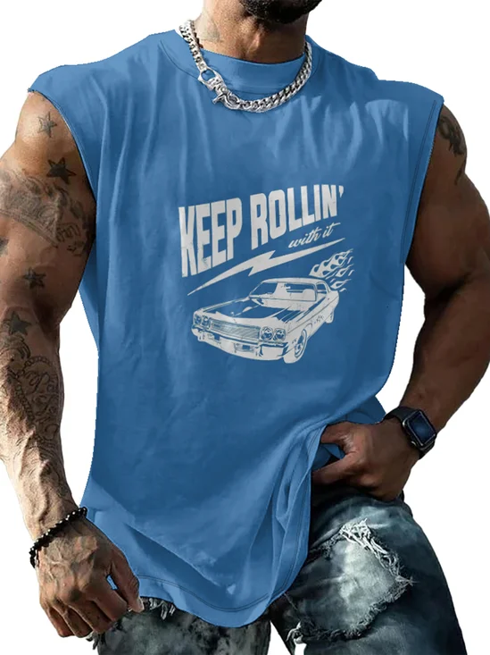 Mens Crewneck Tank Tops Keep Rollin Beach Sleeveless Shirt