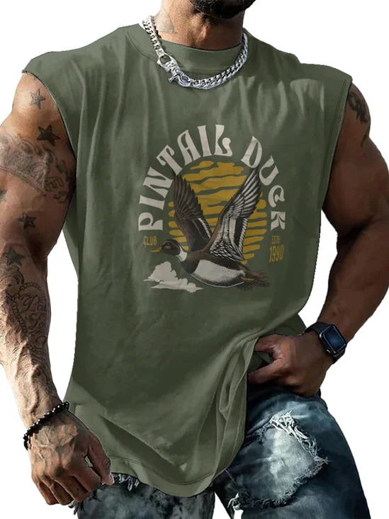 Mens Crewneck Tank Tops Duck Hunting Beach Sleeveless Shirt