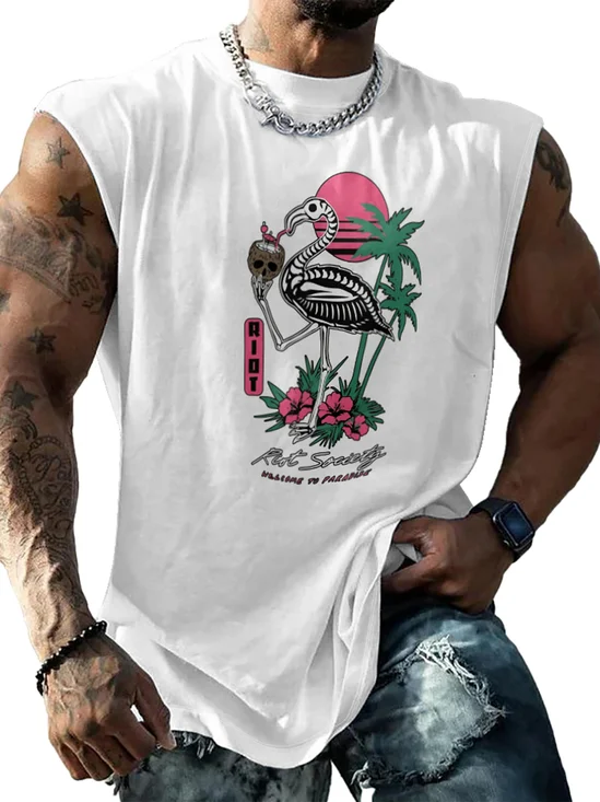 Mens Crewneck Tank Tops Flamingo Beach Sleeveless Shirt