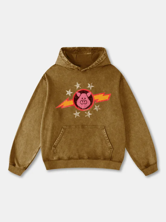 Vintage Distressed Pig Hoodie Sweatshirt