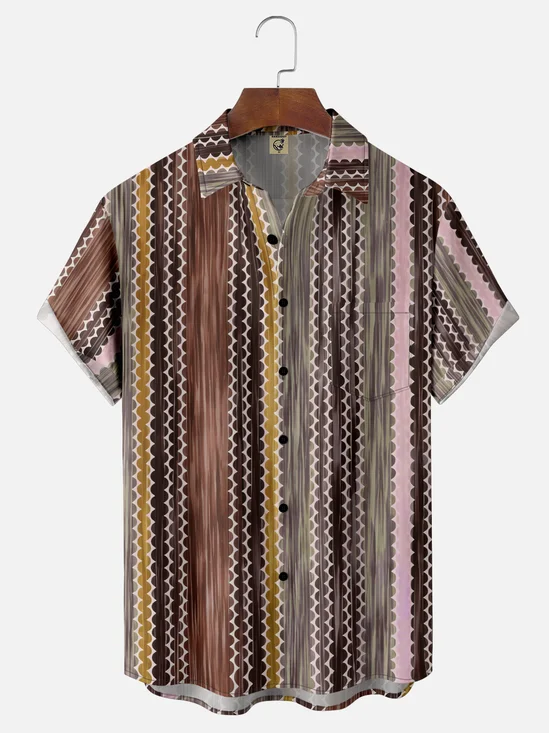 Moisture-wicking Artistic Abstract Wood Grain Stripes Chest Pocket Casual Shirt