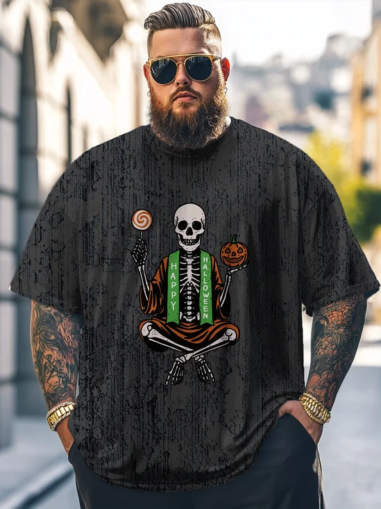 Hardaddy x Kimprut Imut Big Size Men's Pumpkin Skull Halloween Multicolor Loose T-shirt