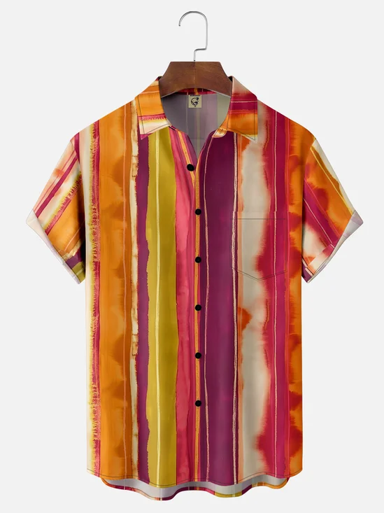 Moisture-wicking Artistic Abstract Wood Grain Chest Pocket Casual Shirt