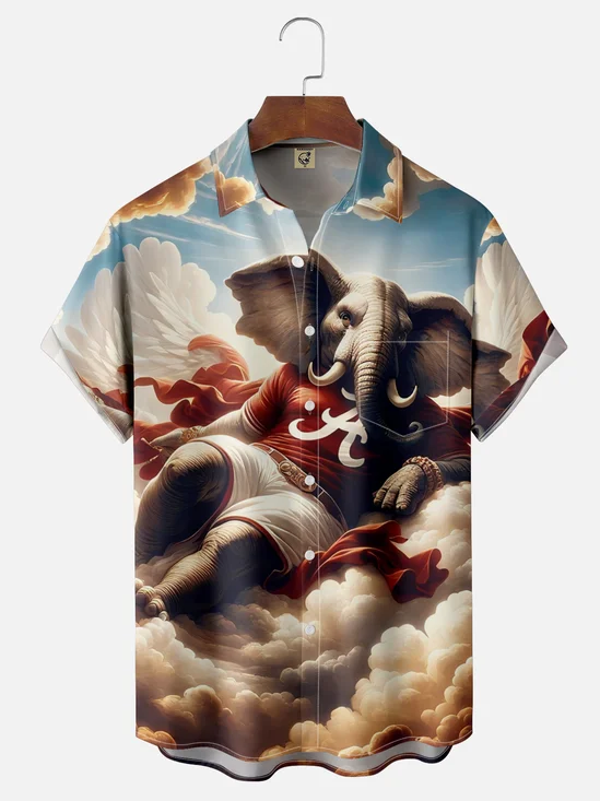 Moisture-wicking American Football Elephant Red Art Alabama Chest Pocket Casual Shirt