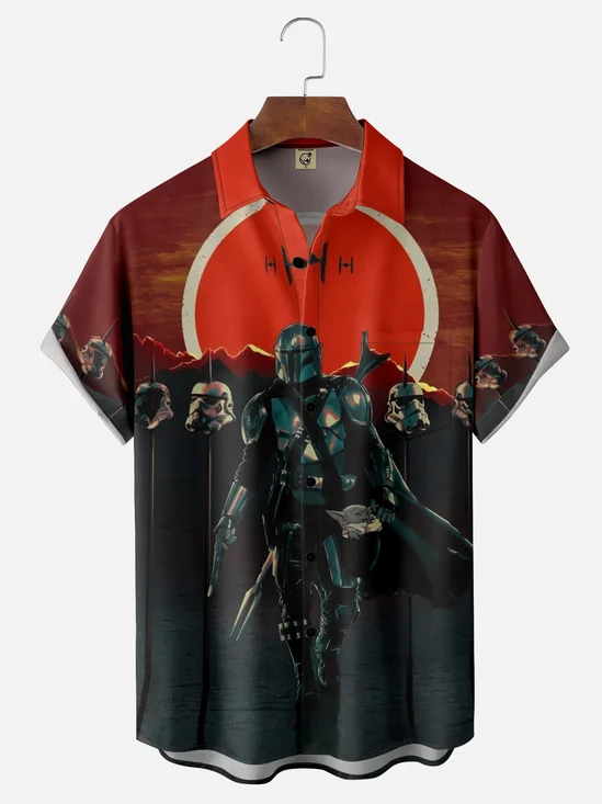Moisture-wicking Fun Art Star Art Wars Chest Pocket Casual Shirt