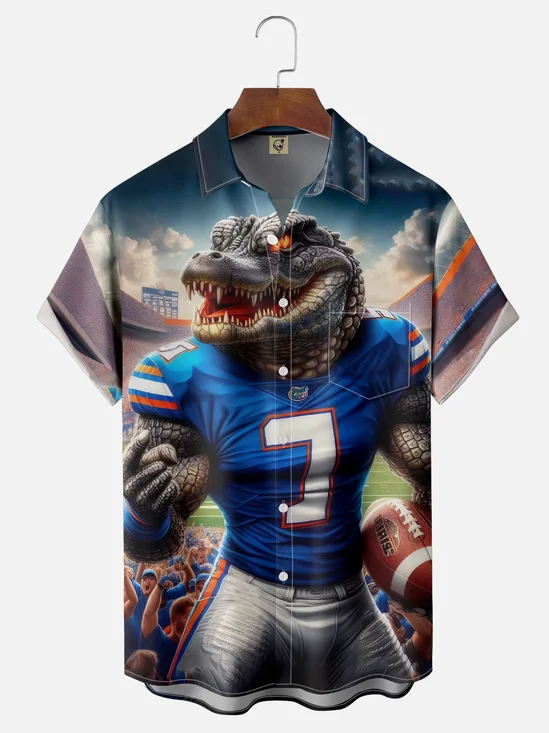 Moisture-wicking American Football Gator Art Florida Chest Pocket Casual Shirt