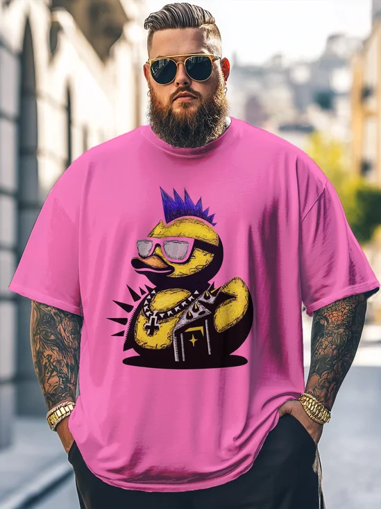 Big Size Men's Fun Punk Duck Print Loose T-shirt