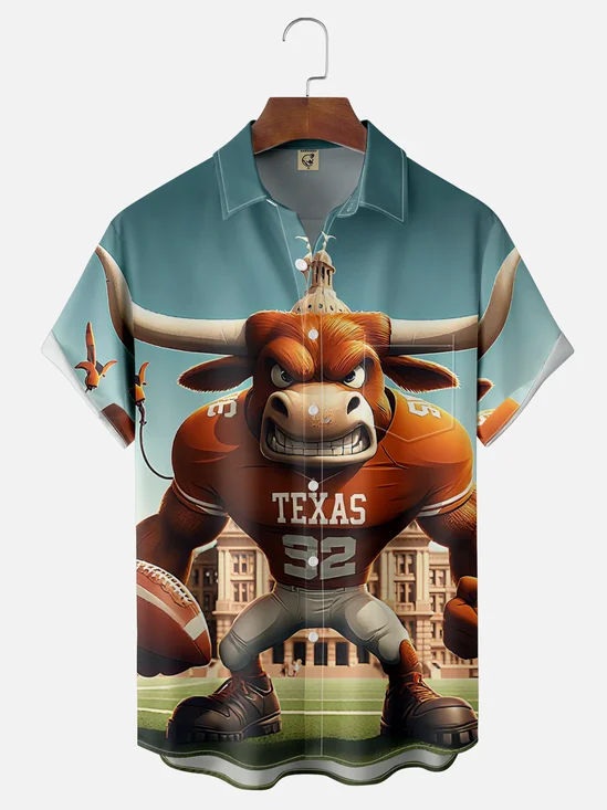 Moisture-wicking American Football Longhorn Art Texas Chest Pocket Casual Shirt