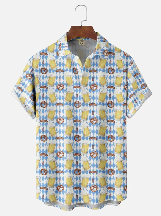 Moisture-wicking Oktoberfest Fun Beer Print Chest Pocket Casual Shirt