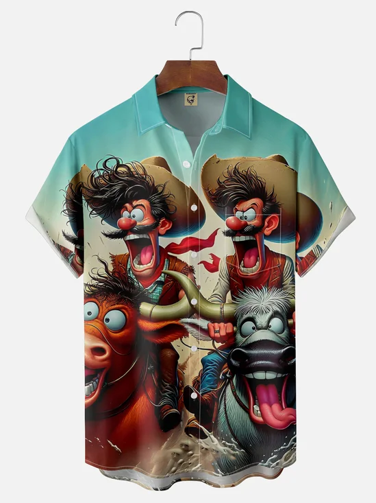 Moisture-wicking Funny Shocked Denim Chest Pocket Casual Shirt