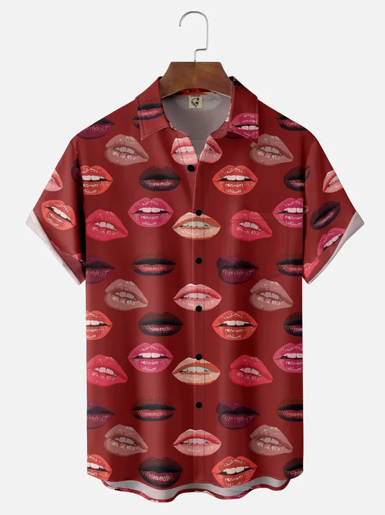 Hardaddy x Anna Lynne Moisture-wicking Funny Sexy Lips Kiss Illustration Chest Pocket Casual Shirt