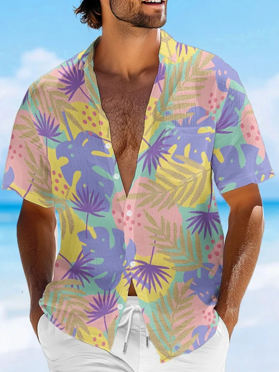 Moisture-wicking Palm Tree Chest Pocket Hawaiian Shirt