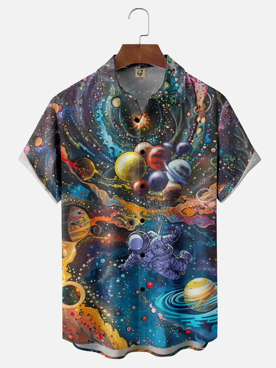 Hardaddy X Digital Carbine Moisture-wicking Universe Astronaut Chest Pocket Hawaiian Shirt