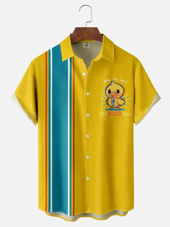 Hardaddy X Techranova Moisture-wicking Yellow Duck Chest Pocket Bowling Shirt