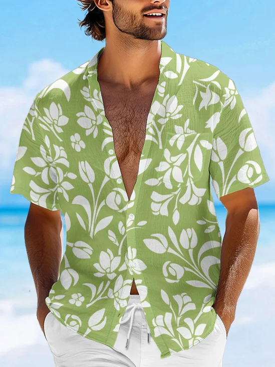 Moisture-wicking Floral Chest Pocket Hawaiian Shirt