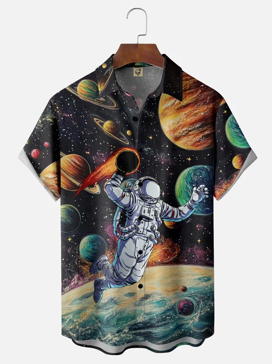 Hardaddy X Digital Carbine Moisture-wicking Universe Astronaut Planet Dunk Chest Pocket Hawaiian Shirt