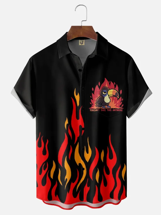 Hardaddy X Techranova Moisture-wicking Parrot Flame Chest Pocket Hawaiian Shirt
