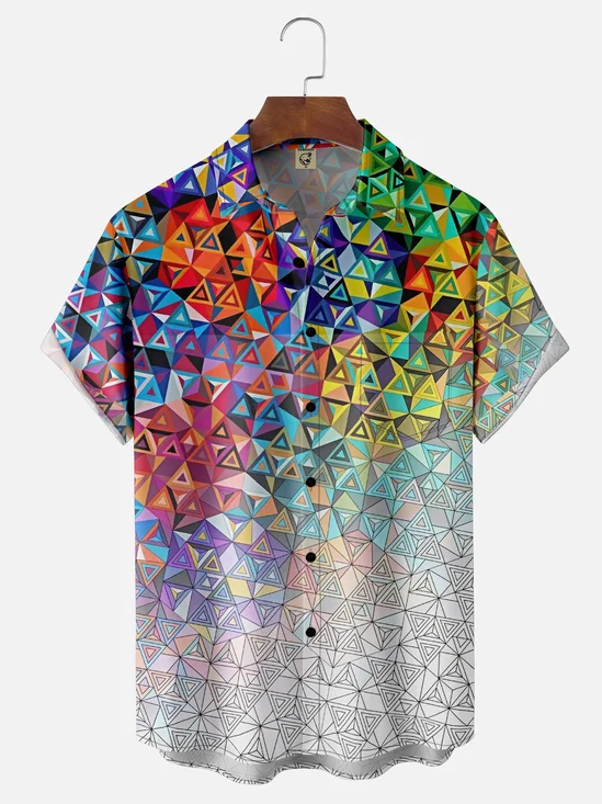 Moisture Wicking Geometric Gradient Art Chest Pocket Hawaiian Shirt
