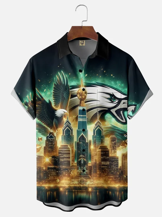 Moisture Wicking Eagles Chest Pocket Hawaiian Shirt