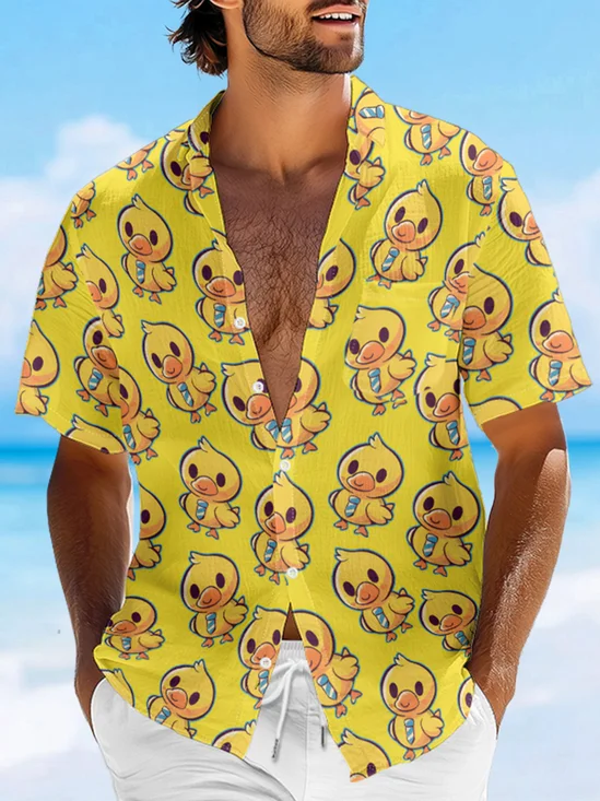 Hardaddy X Techranova Moisture-wicking Yellow Duck Chest Pocket Hawaiian Shirt