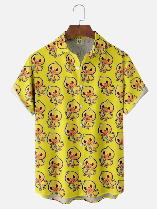 Hardaddy X Techranova Moisture-wicking Yellow Duck Chest Pocket Hawaiian Shirt