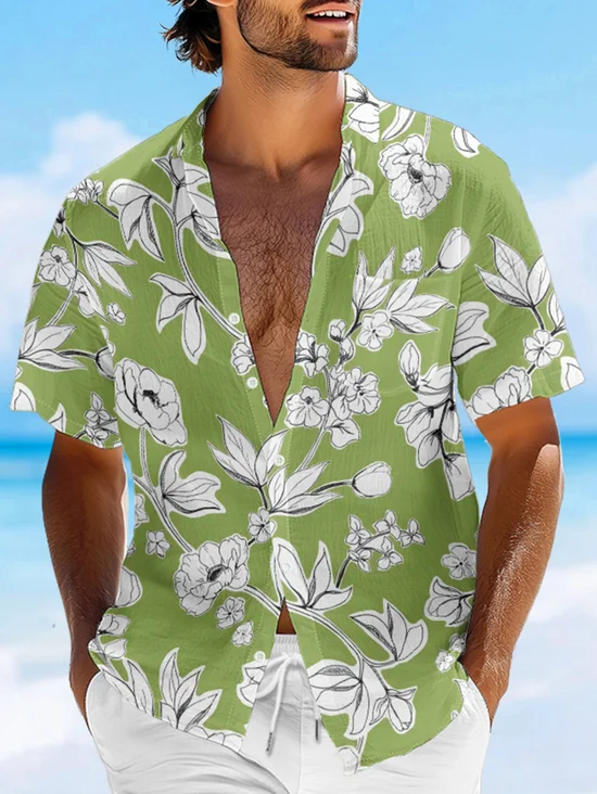 Moisture-wicking Floral Chest Pocket Hawaiian Shirt