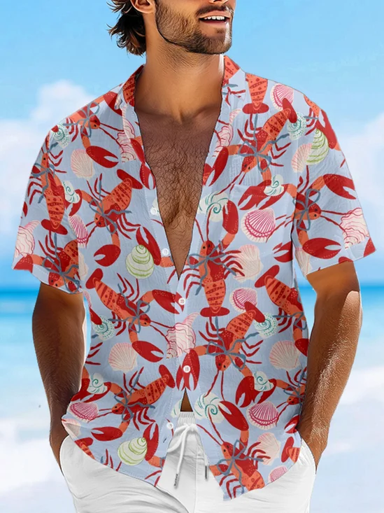 Moisture-wicking Lobster Festival Chest Pocket Hawaiian Shirt