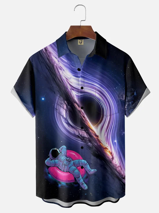Hardaddy X Digital Carbine Moisture-wicking Universe Astronauts Roaming Black Hole Chest Pocket Hawaiian Shirt