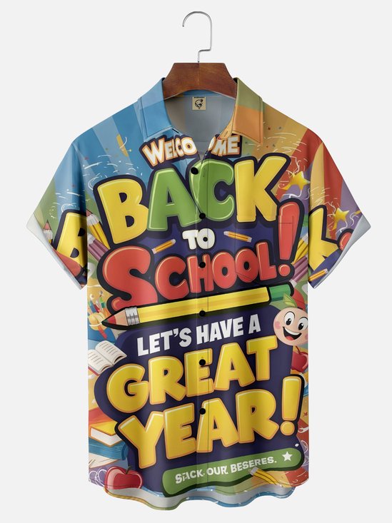 Moisture-wicking Back to School Chest Pocket Casual Shirt