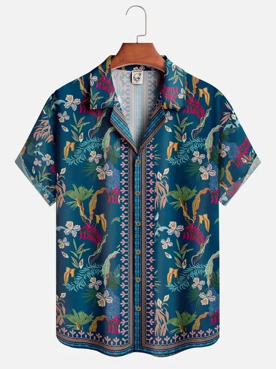 Moisture-wicking Italian Style Mediterranean Tropical Palm Tree Aloha Shirt