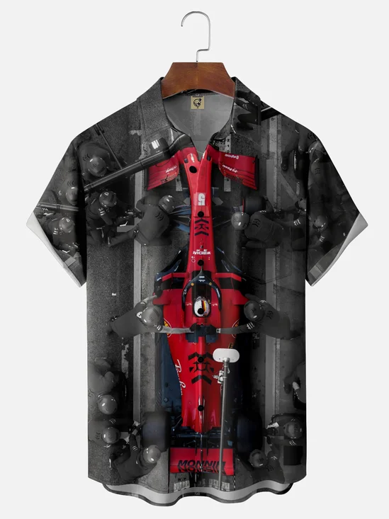 Moisture-wicking F1 Racing Car Chest Pocket Casual Shirt