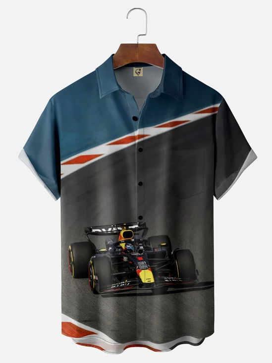 Moisture-wicking F1 Racing Car Chest Pocket Casual Shirt
