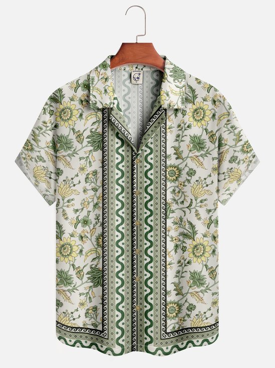 Moisture-wicking Italian Style Mediterranean Floral Aloha Shirt