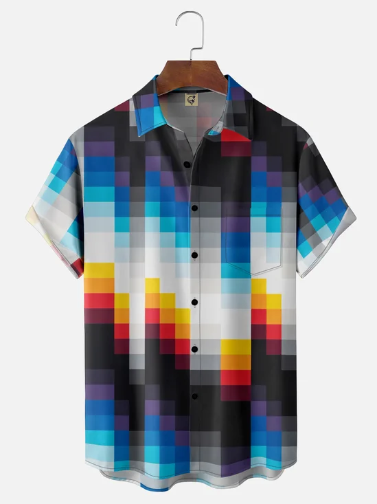 Moisture-wicking Gradient Color Geomatric Chest Pocket Casual Shirt
