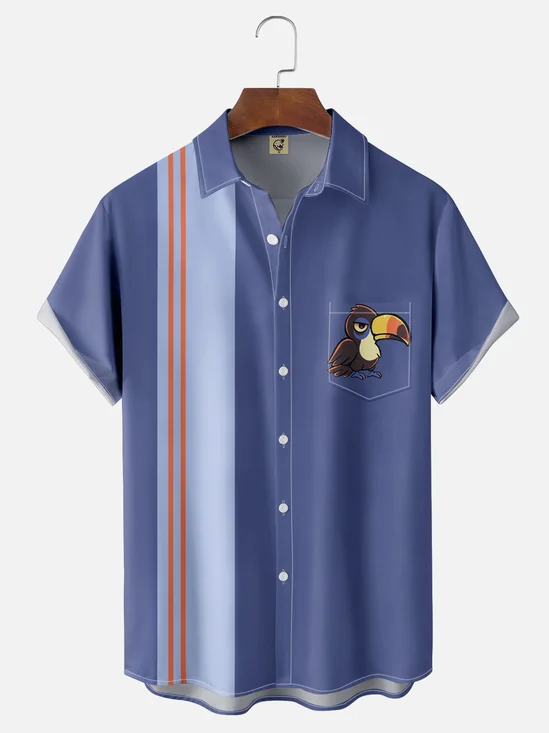 Hardaddy X Techranova Moisture-wicking Parrot Chest Pocket Bowling Shirt