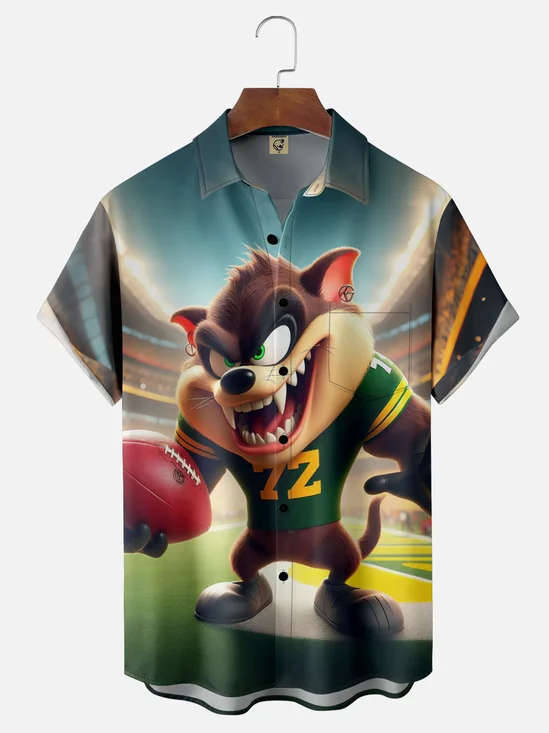Moisture Wicking Super Bowl Football Chest Pocket Hawaiian Shirt